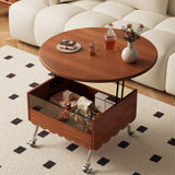 Retro Coffee Table Boxwood Round with Adjustable Height & Storage