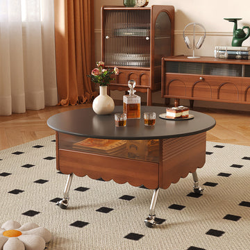 Retro Coffee Table Boxwood Round with Adjustable Height & Storage