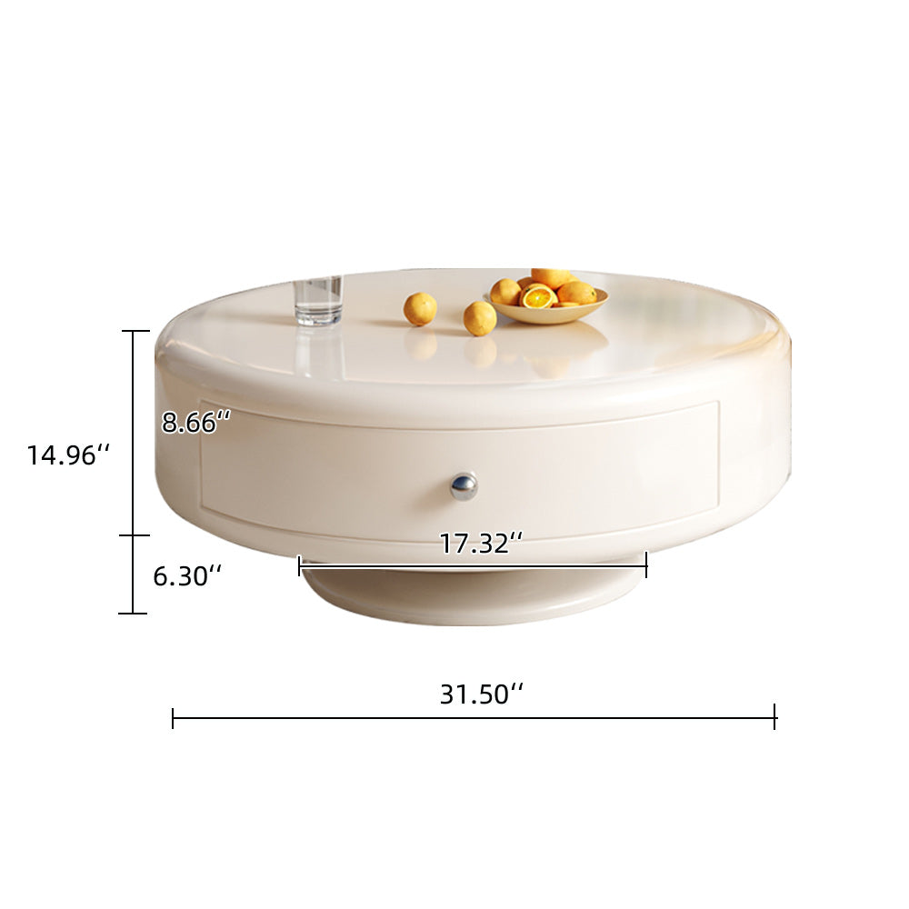 Modern Round Nesting Coffee Table Set with Rotating Feature & Dual Drawers, Off-White