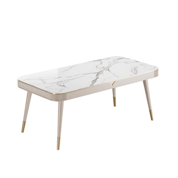 Modern Sintered Stone Dining Table with Storage & Gold Accents