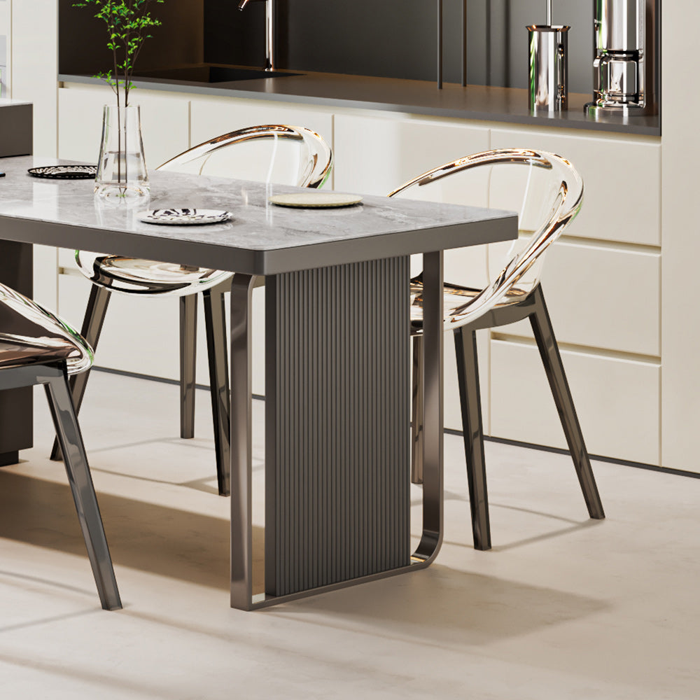 Slate Island Extendable Dining Table with Integrated Storage Cabinet - Double Pedestal - Grey