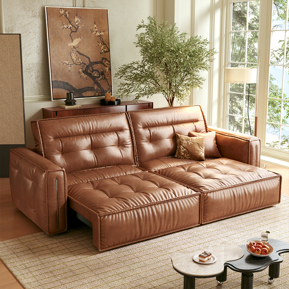 Smart Electric Leather Sofa Bed Couch - Vintage-Style Recliner Design