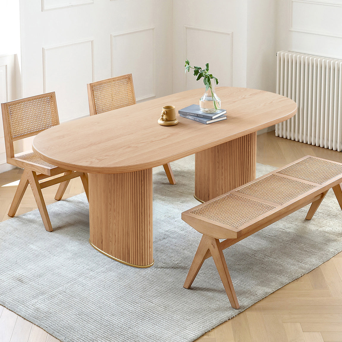 WEHOMZ RINGCHEN Oval Solid Ash Wood Dining Table for 6-8 - Handcrafted Japandi Style