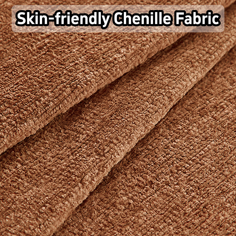 Solid Wood Frame Convertible Modular Sofa Bed - Mid-Century Japandi Style, Soft Chenille Fabric in Sunset Orange, Matcha Green & Creamy Beige