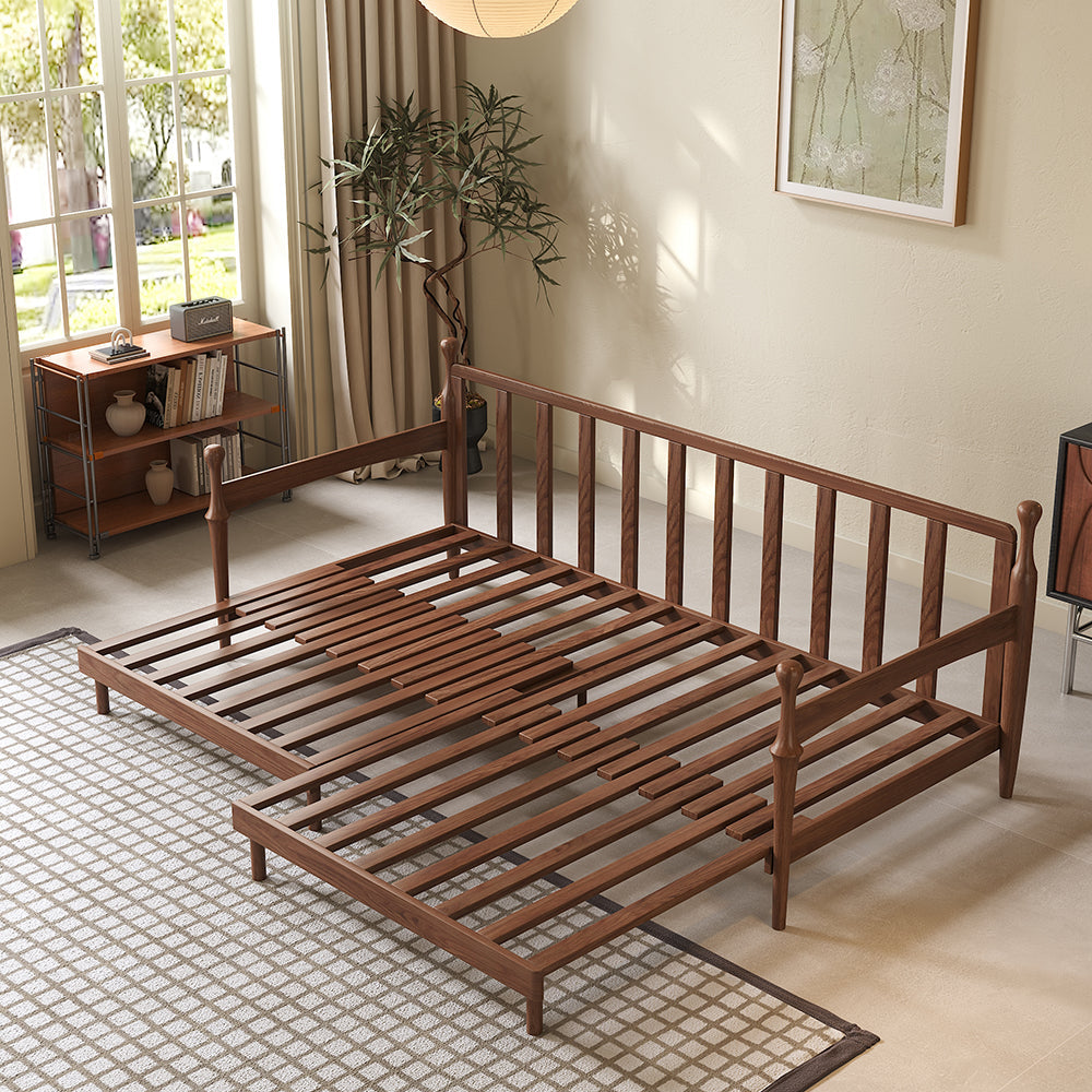 Solid Wood Frame Convertible Modular Sofa Bed - Mid-Century Japandi Style, Soft Chenille Fabric in Sunset Orange, Matcha Green & Creamy Beige