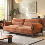 Solid Wood Frame Convertible Modular Sofa Bed - Mid-Century Japandi Style, Soft Chenille Fabric in Sunset Orange, Matcha Green & Creamy Beige