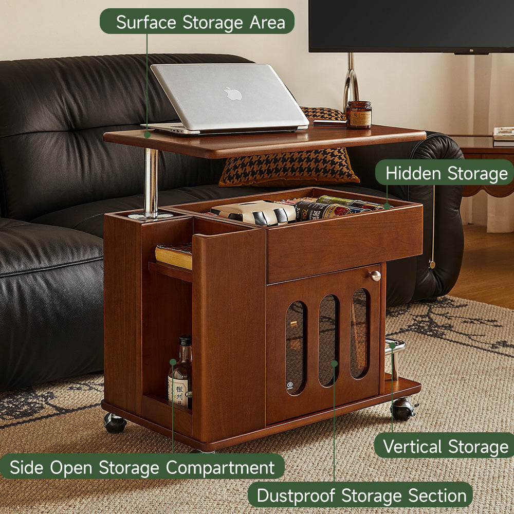 Retro Solid Wood Side Cabinet with Adjustable & Mobile Tabletop in Black