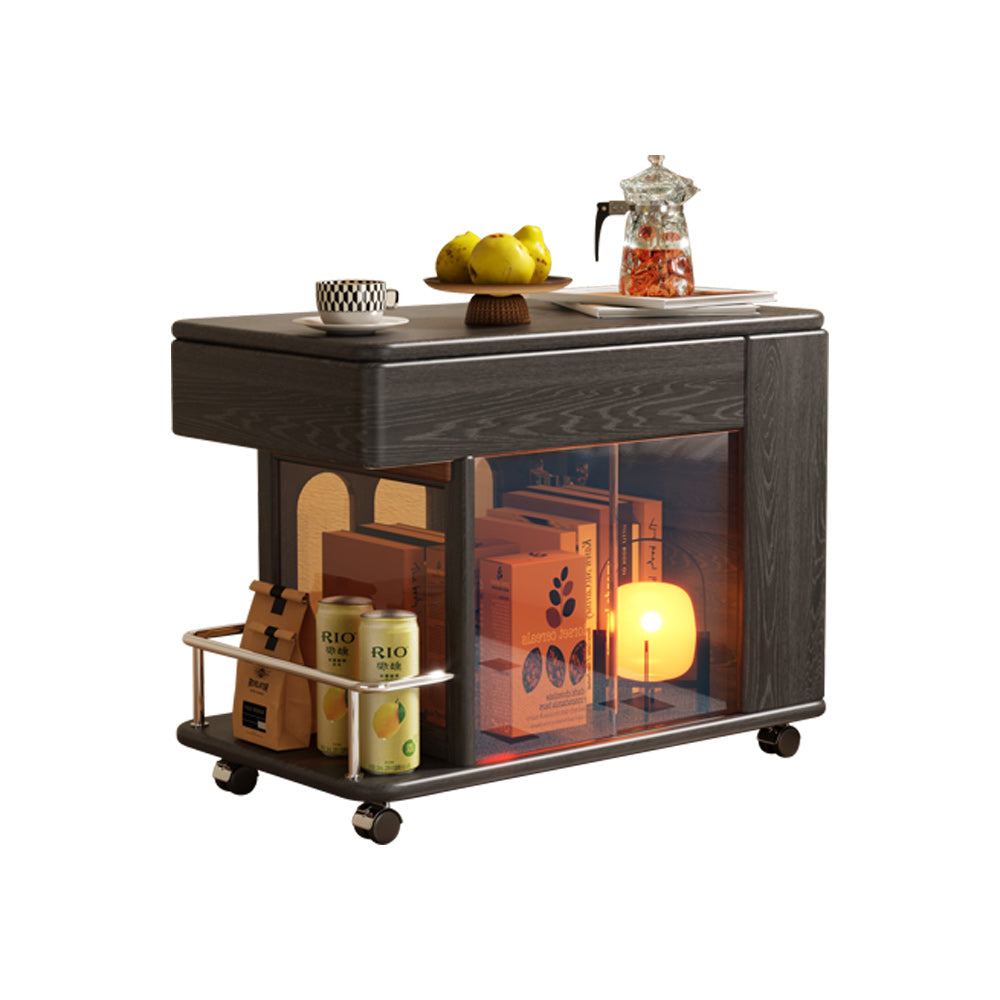 Retro Solid Wood Side Cabinet with Adjustable & Mobile Tabletop in Black