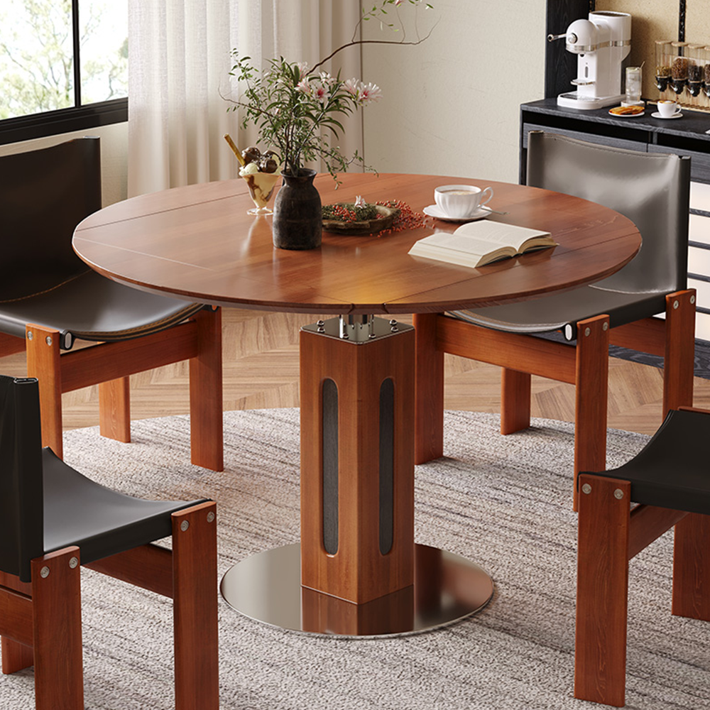 WEHOMZ Convertible Solid Wood Dining Table - Square to Round, Foldable Design, Seats Up to 8, Brown