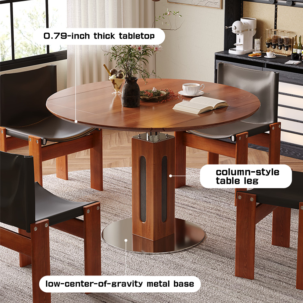 WEHOMZ Convertible Solid Wood Dining Table - Square to Round, Foldable Design, Seats Up to 8, Brown