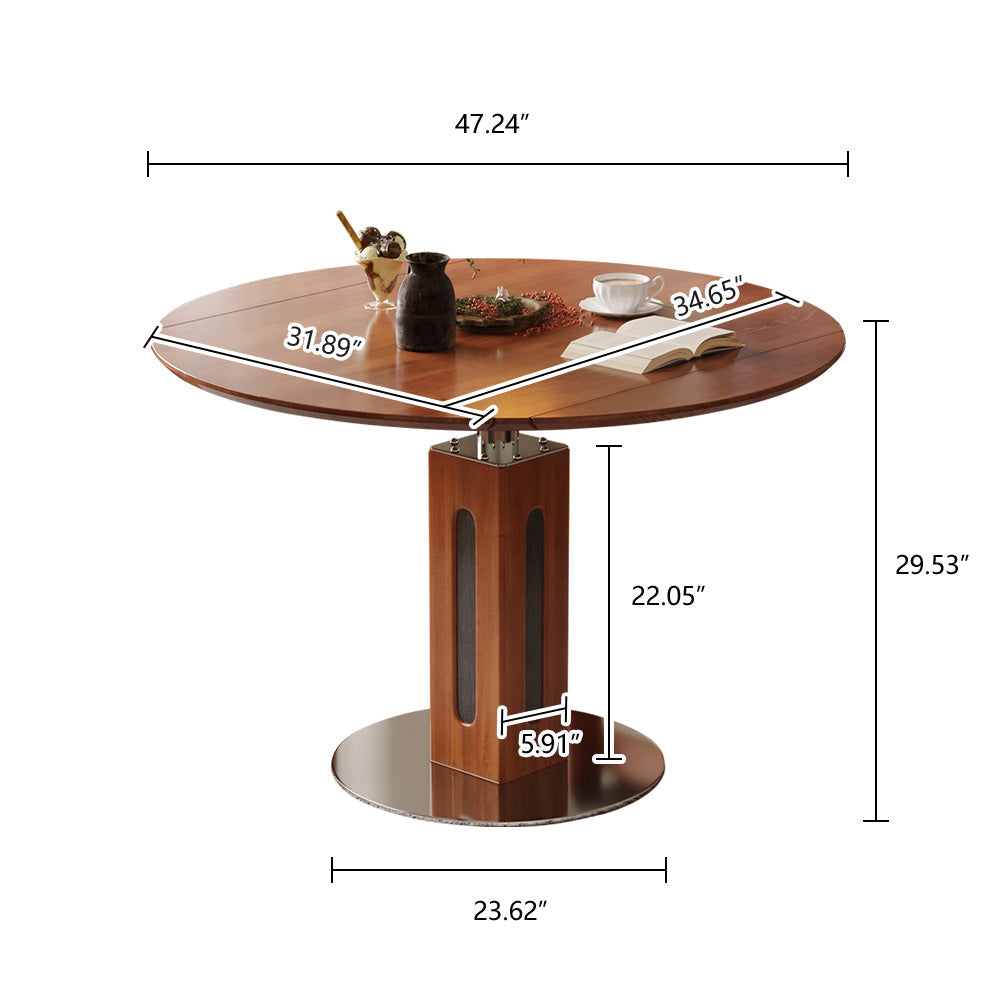 WEHOMZ Convertible Solid Wood Dining Table - Square to Round, Foldable Design, Seats Up to 8, Brown