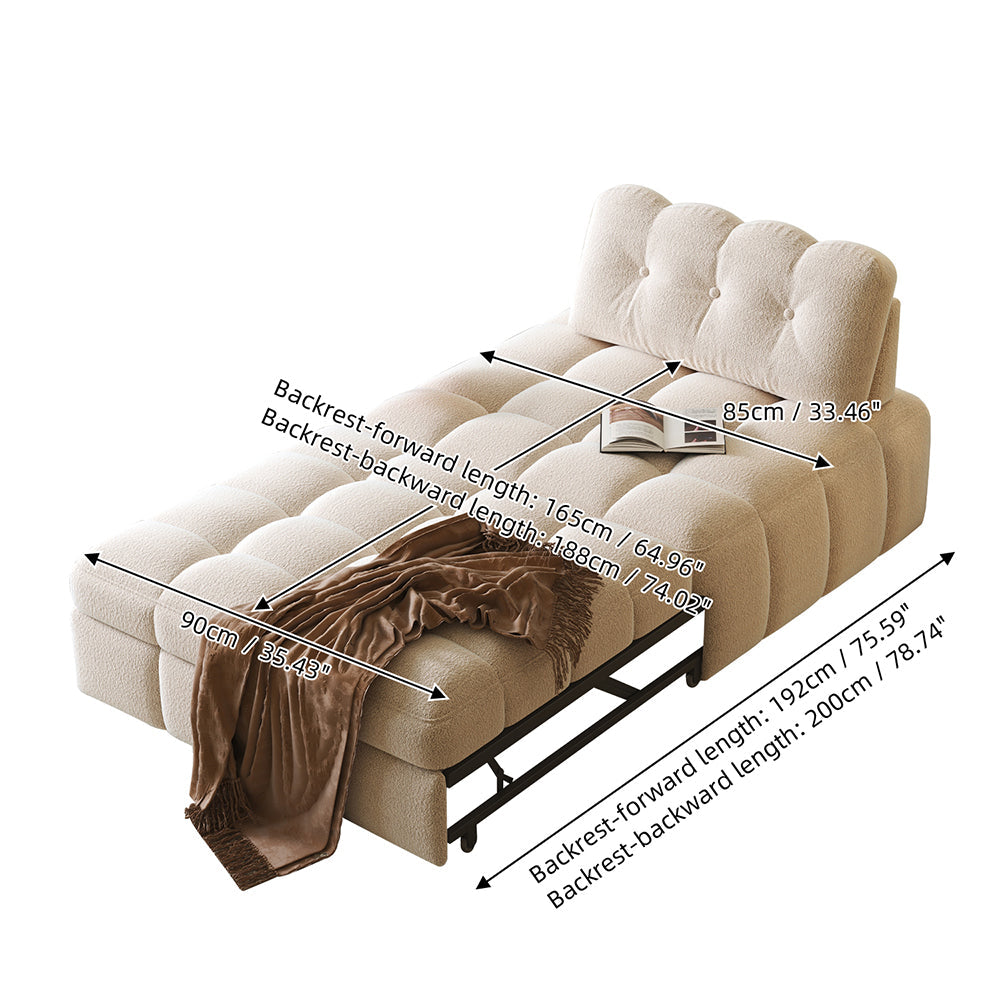 Cream White Teddy Fleece Convertible Sofa Bed - Lounge, Chaise & Sleeper for Small Spaces