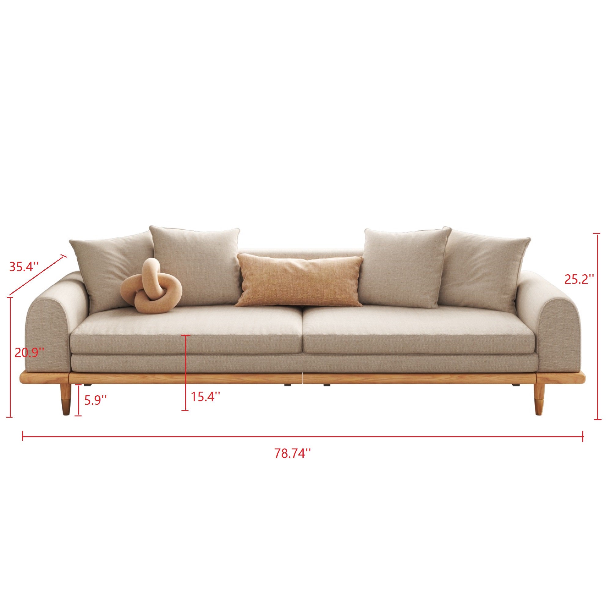 Three-Seater Sleeper Sofa in Beige Cotton & Linen with Retractable Solid Wood Frame