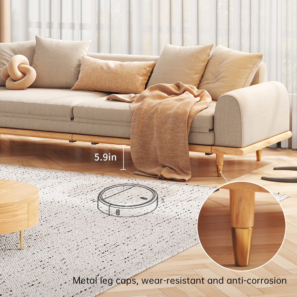 Three-Seater Sleeper Sofa in Beige Cotton & Linen with Retractable Solid Wood Frame