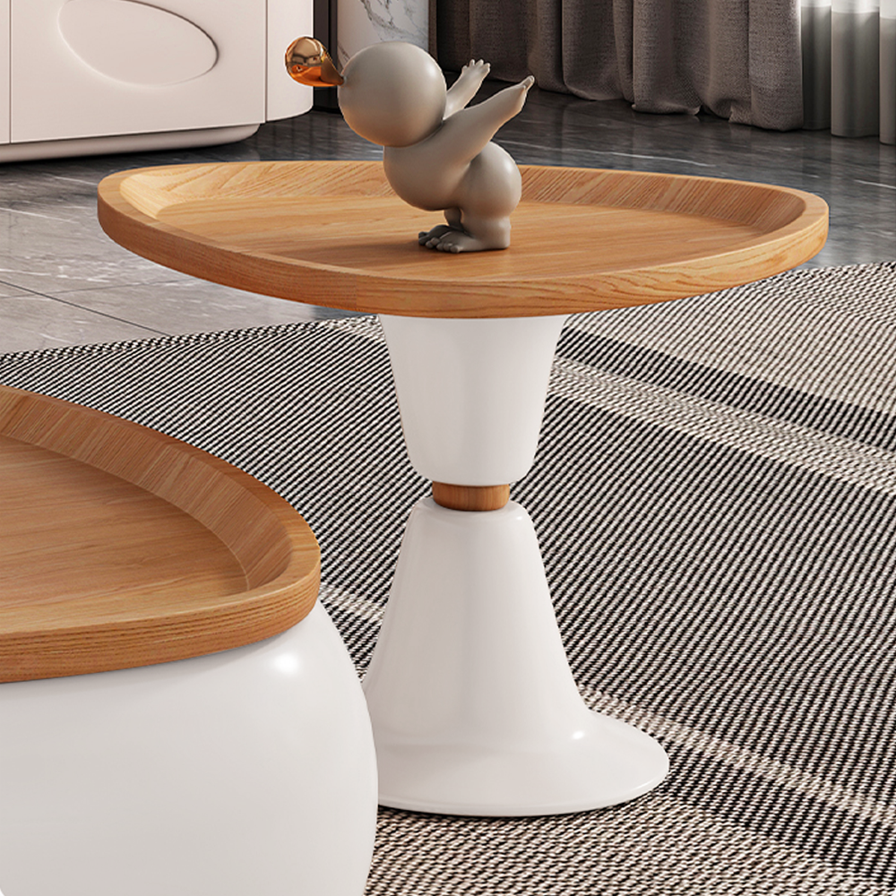 Modern Triangular Coffee Table & Side Table Set in Walnut - MDF with Storage