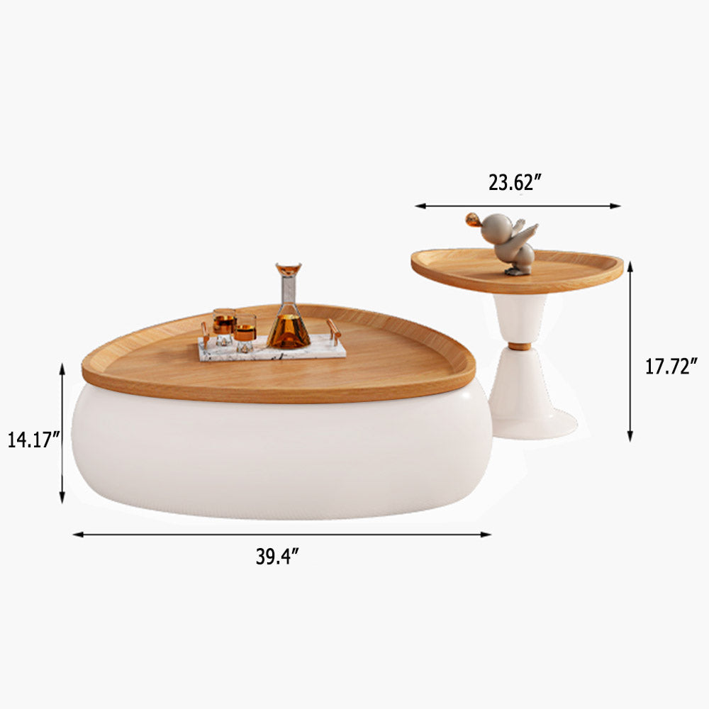 Modern Triangular Coffee Table & Side Table Set in Walnut - MDF with Storage