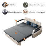 Cotton Linen Two-Seater Sofa Bed with Storage & Square Arms in Light Gray, Dark Gray, Blue