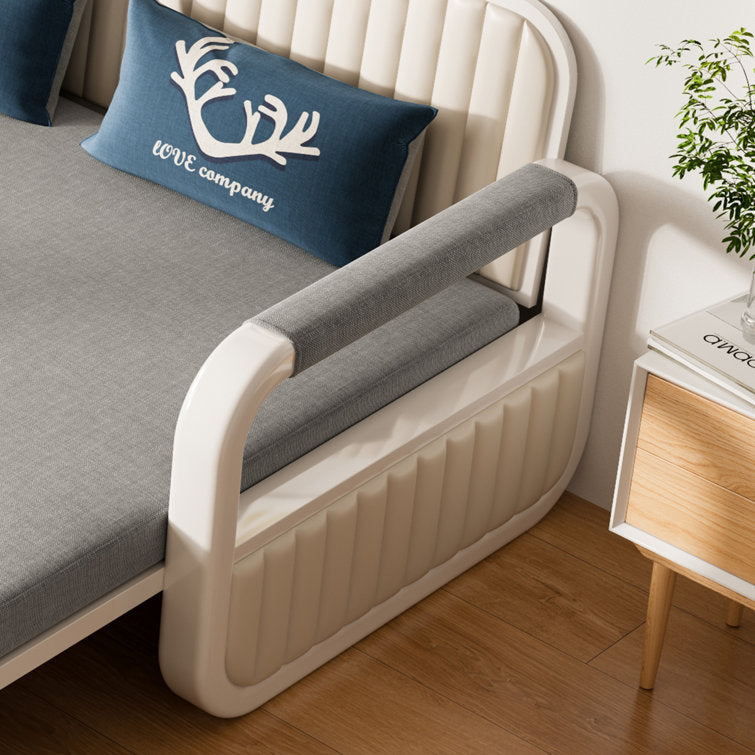 Cotton Linen Two-Seater Sofa Bed with Storage & Square Arms in Light Gray, Dark Gray, Blue