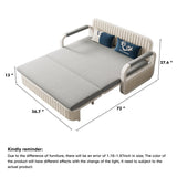 Cotton Linen Two-Seater Sofa Bed with Storage & Square Arms in Light Gray, Dark Gray, Blue
