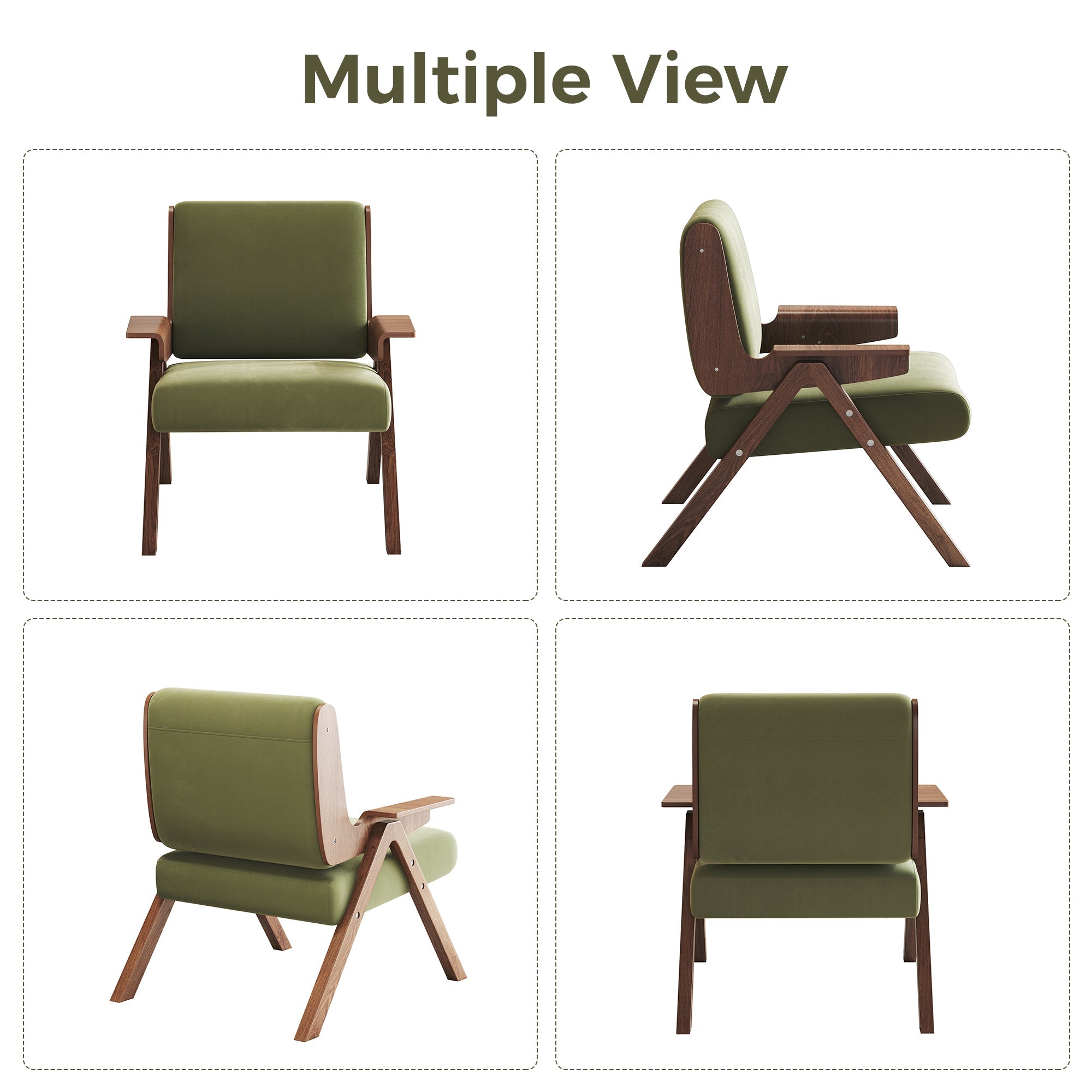 WEHOMZ Green Velvet Upholstered Leisure Chair with Wooden Armrests & Legs