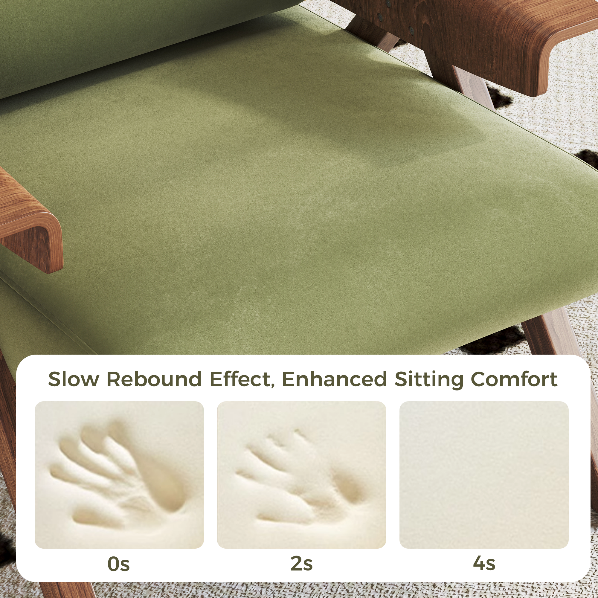 WEHOMZ Green Velvet Upholstered Leisure Chair with Wooden Armrests & Legs