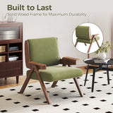 WEHOMZ Green Velvet Upholstered Leisure Chair with Wooden Armrests & Legs