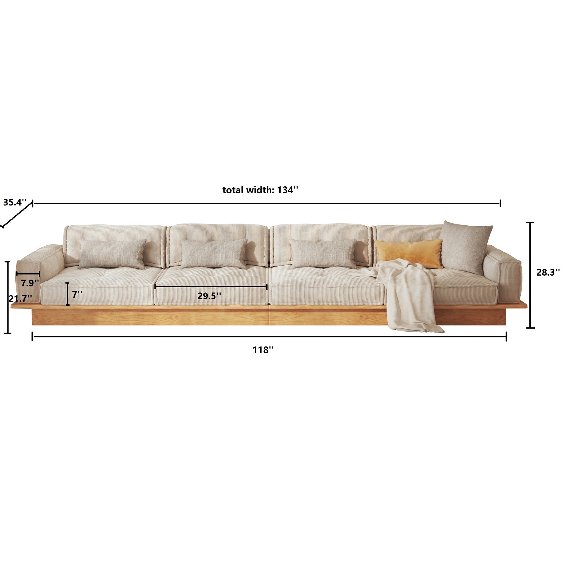 Velvet Modular Sofa with Built-in Storage Drawer & Solid Wooden Frame - Beige