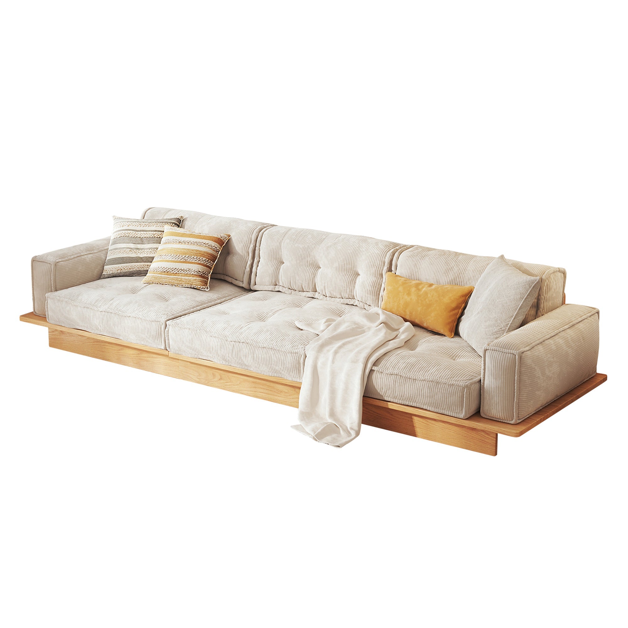 Velvet Modular Sofa with Built-in Storage Drawer & Solid Wooden Frame - Beige