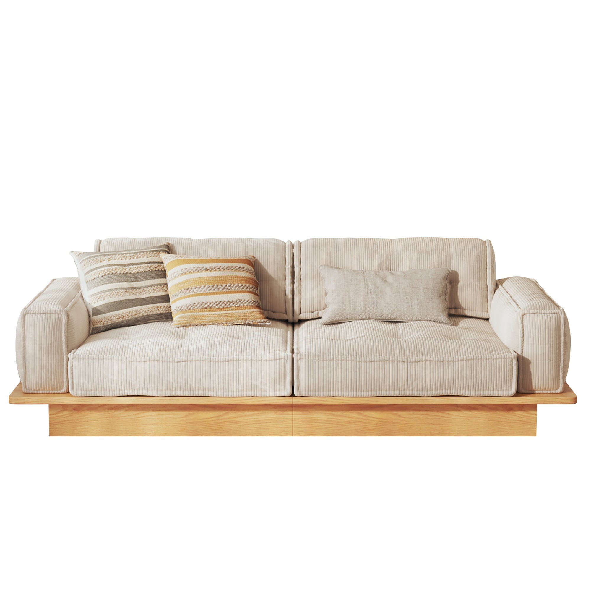 Velvet Modular Sofa with Built-in Storage Drawer & Solid Wooden Frame - Beige