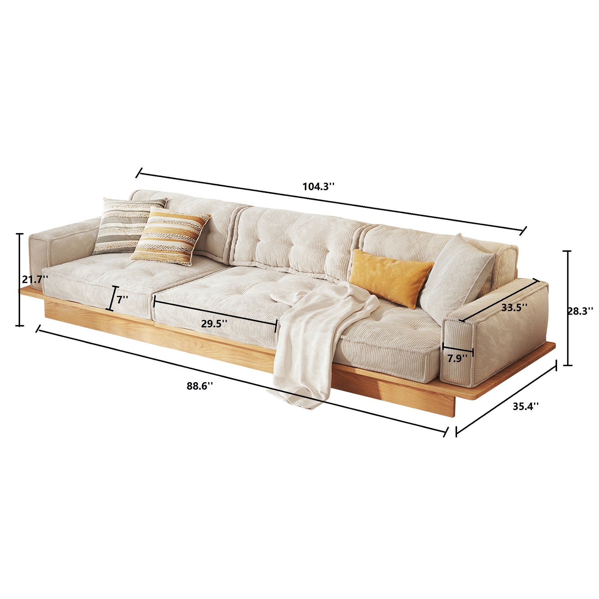 Velvet Modular Sofa with Built-in Storage Drawer & Solid Wooden Frame - Beige