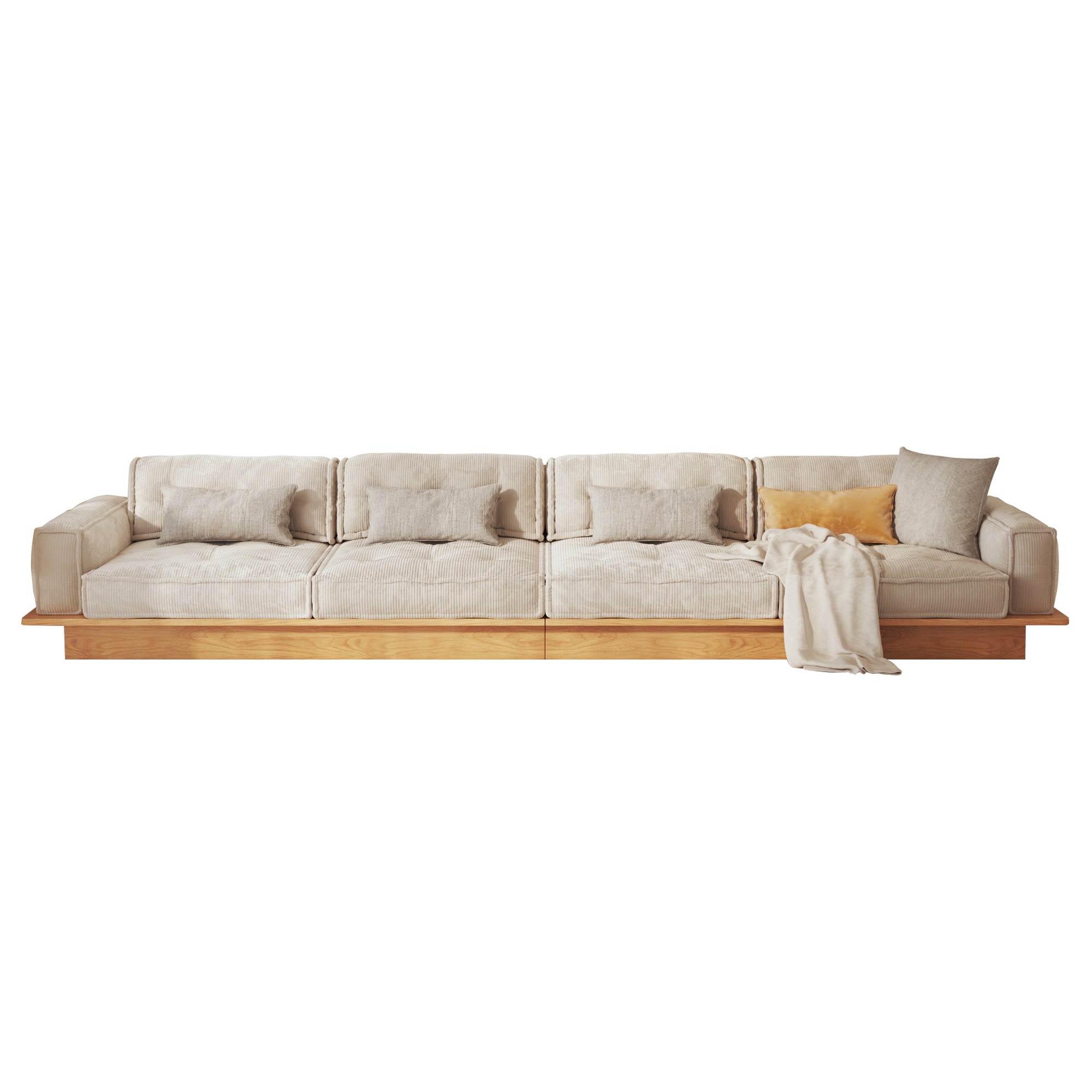 Velvet Modular Sofa with Built-in Storage Drawer & Solid Wooden Frame - Beige