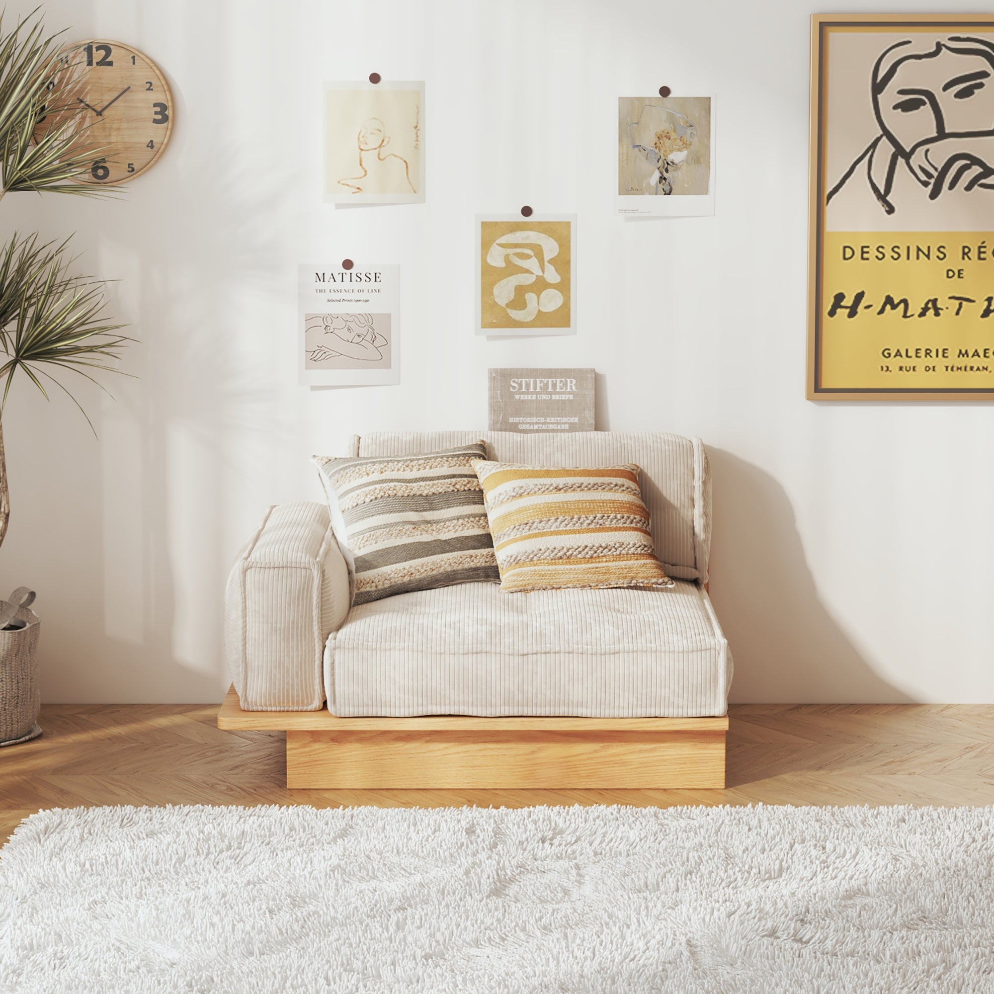 Velvet Modular Sofa with Built-in Storage Drawer & Solid Wooden Frame - Beige