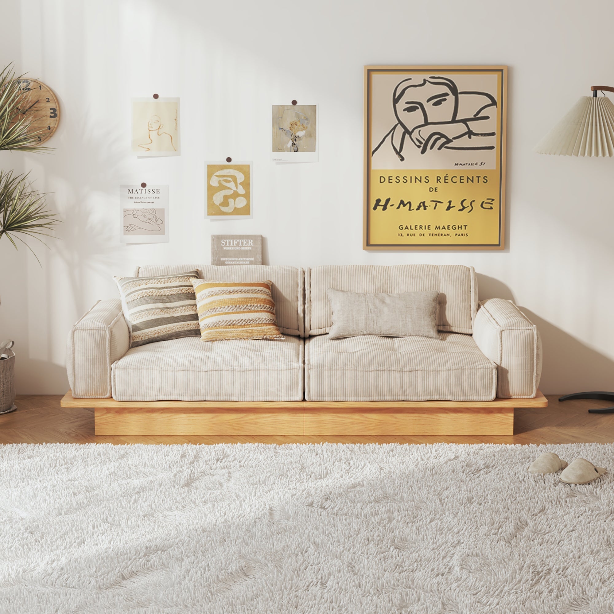 Velvet Modular Sofa with Built-in Storage Drawer & Solid Wooden Frame - Beige