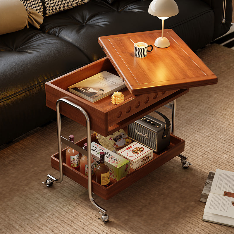 WEHOMZ Solid Wood & Stainless Steel Versatile Coffee Table and Mini Dining Table with Storage