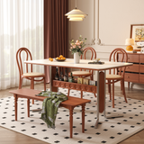 WEHOMZ Ensemble Vintage Table à Manger avec Plateau Carré en Ardoise, Rangement & Pieds en Acier Inoxydable - Couleur Bois de Buis
