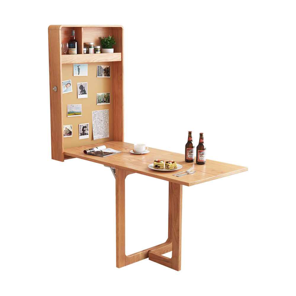 Wall-Mounted Folding Dining Table in Burlywood Wood with Cross Base