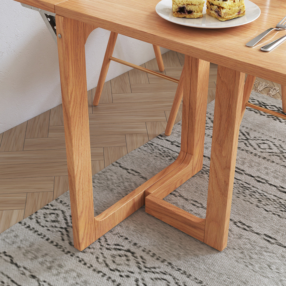 Wall-Mounted Folding Dining Table in Burlywood Wood with Cross Base
