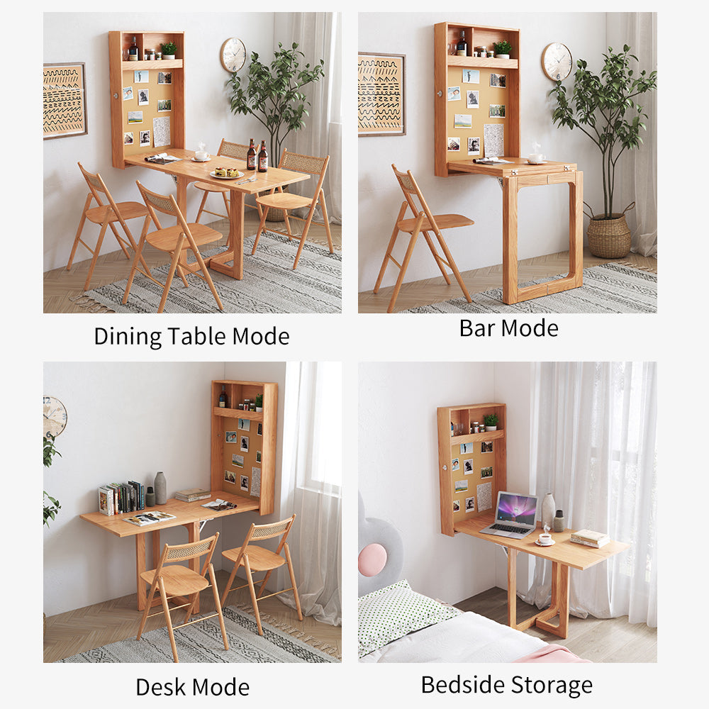 Wall-Mounted Folding Dining Table in Burlywood Wood with Cross Base