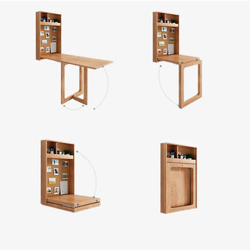 Wall-Mounted Folding Dining Table in Burlywood Wood with Cross Base