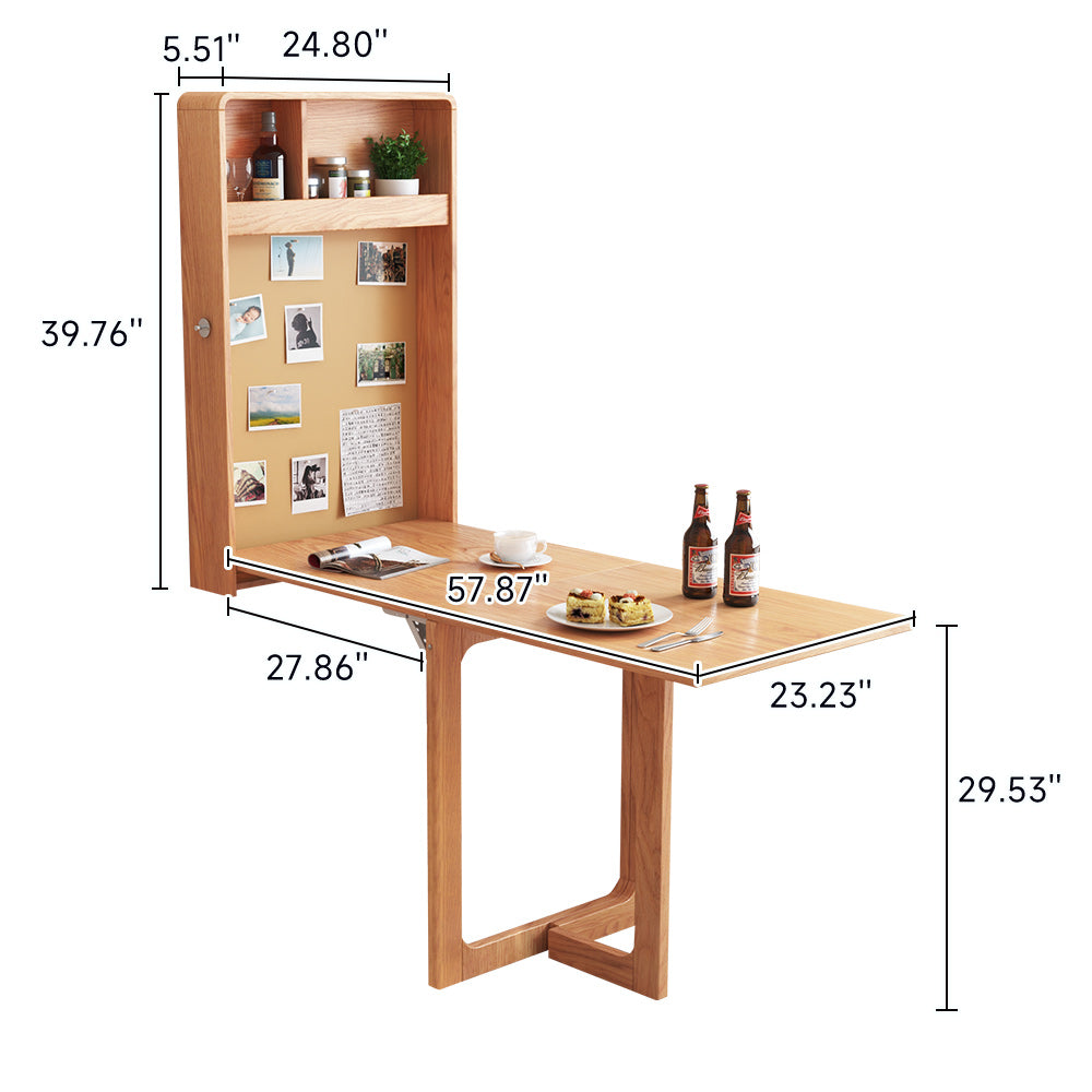 Wall-Mounted Folding Dining Table in Burlywood Wood with Cross Base