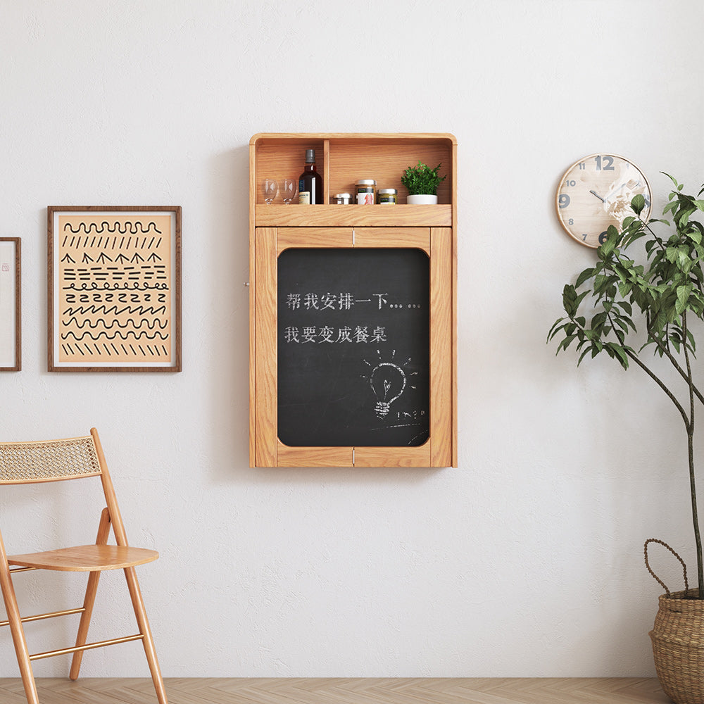 Wall-Mounted Folding Dining Table in Burlywood Wood with Cross Base