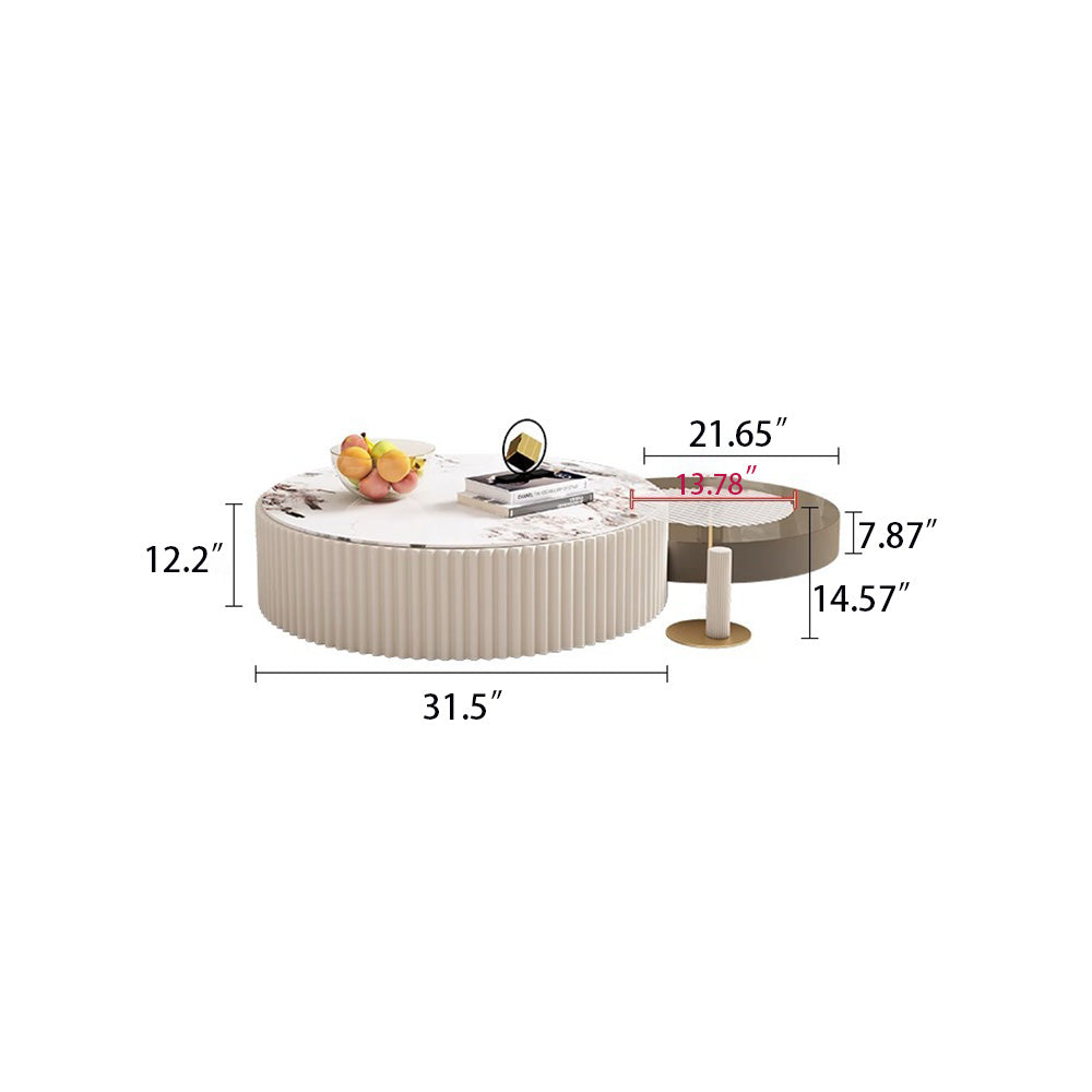Modern Nesting Coffee Table Set 3-Piece, White & Grey with Stone Top & Storage