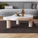 Modern White Sintered Stone Coffee Table with Three Legs & Wave Pattern Design