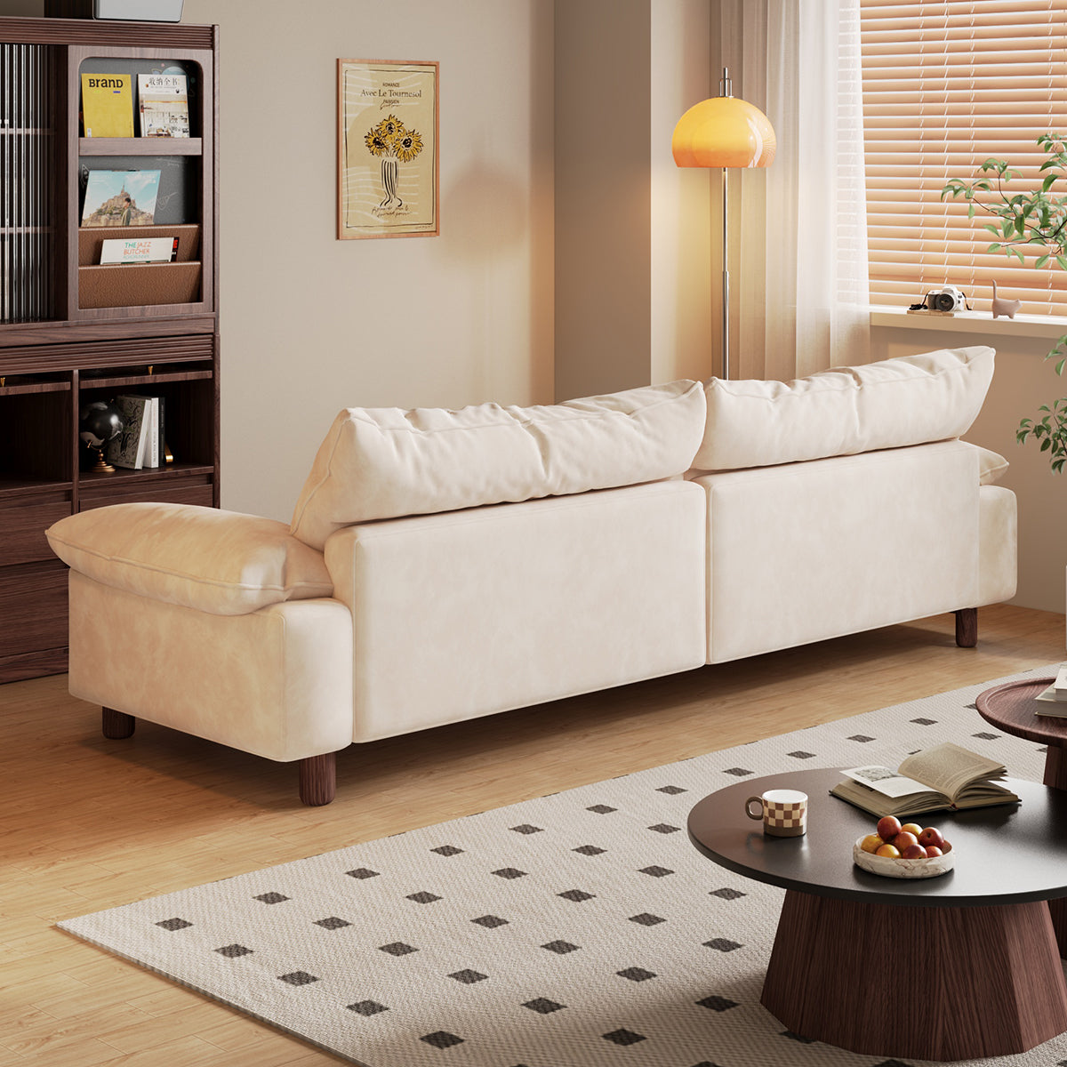 WEHOMZ Wooden Three-Seater Sofa with Armrests – Comfortable, Stylish & Durable in Faux Cotton-Linen or Velvet