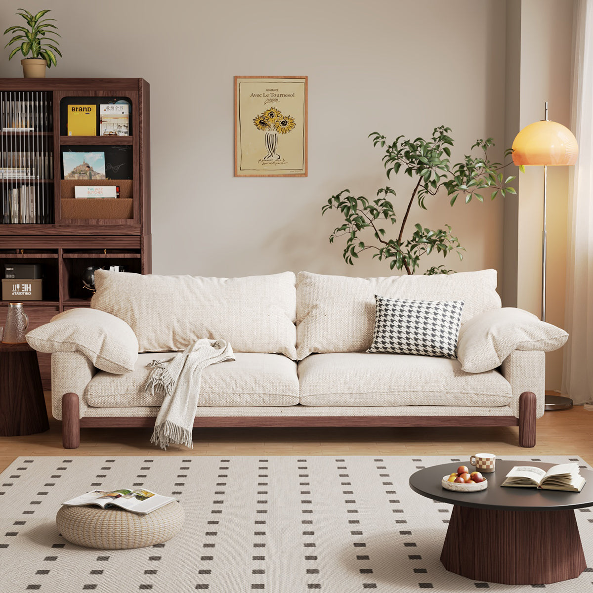 Wooden Three-Seater Sofa with Armrests – Oversized Comfort and Style
