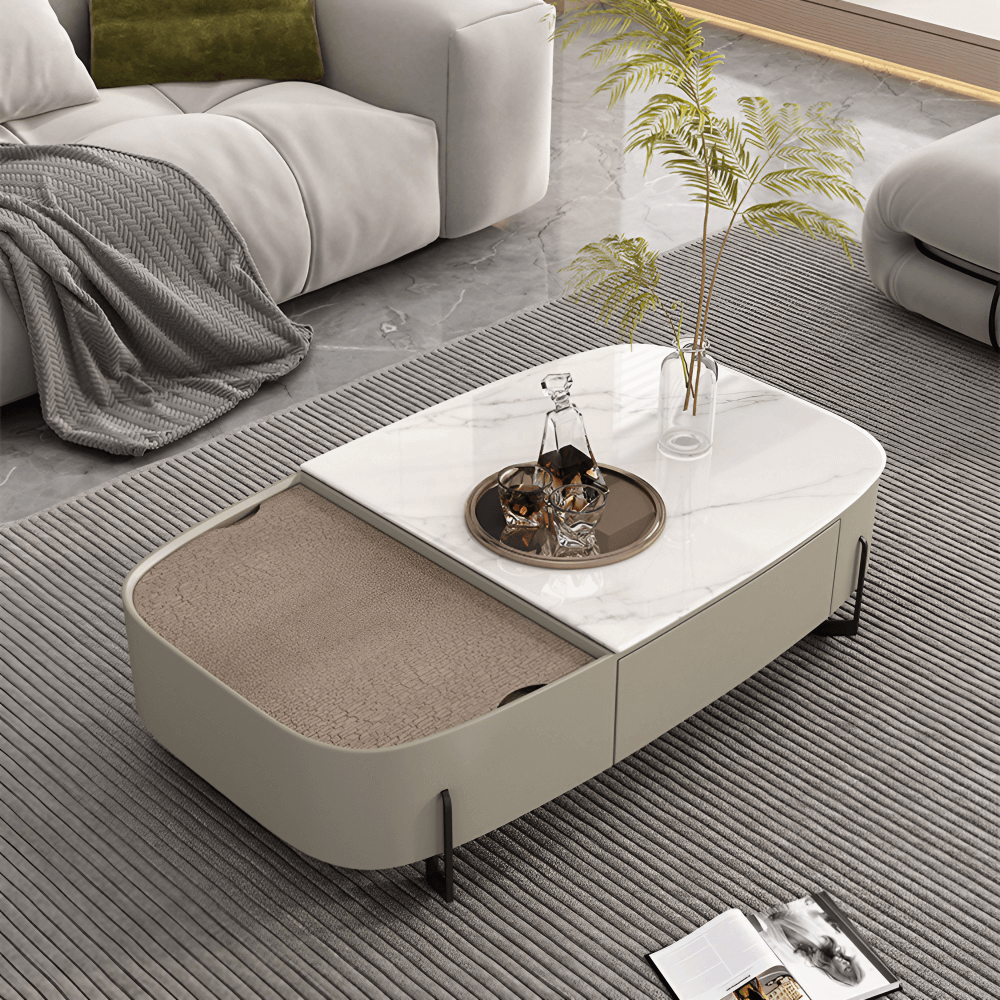 Modern 47" White Super Crystal Coffee Table - Multifunctional Rectangle Design with Iron-MDF Block Base