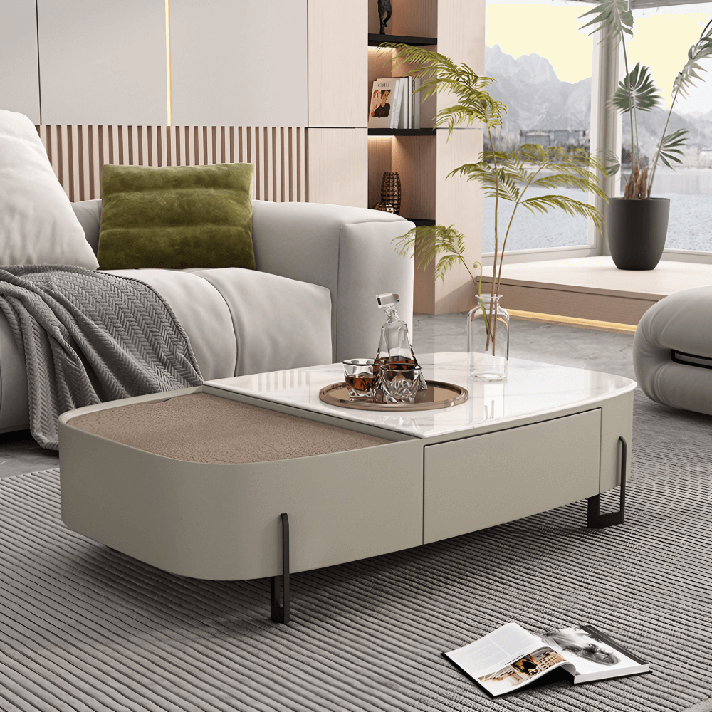 Modern 47" White Super Crystal Coffee Table - Multifunctional Rectangle Design with Iron-MDF Block Base
