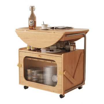 26" Multifunctional Coffee Table - Rectangular Natural Wood Lift Top, Stainless Steel Frame with Locking Wheels