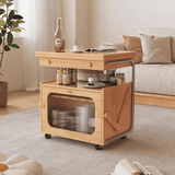 26" Multifunctional Coffee Table - Rectangular Natural Wood Lift Top, Stainless Steel Frame with Locking Wheels