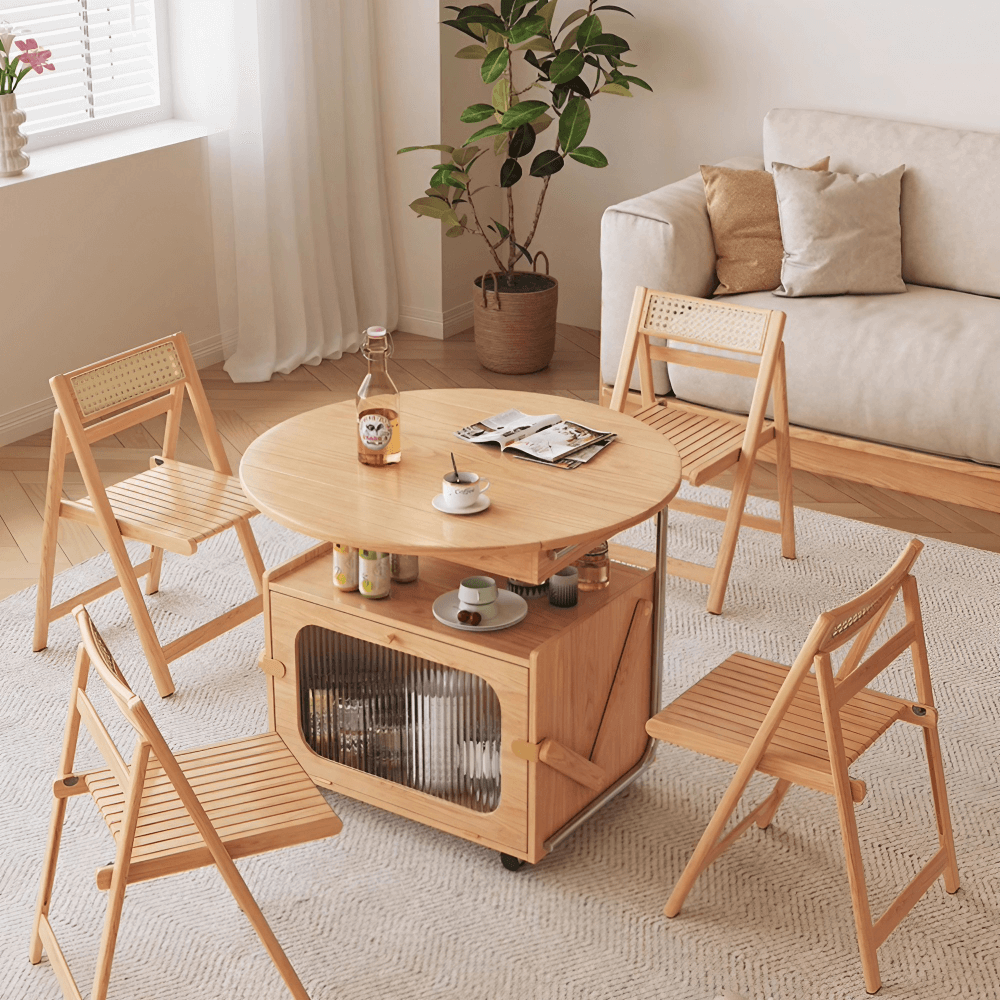 26" Multifunctional Coffee Table - Rectangular Natural Wood Lift Top, Stainless Steel Frame with Locking Wheels